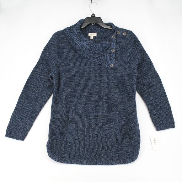 Style&Co Women Plus Envelope Collar With Button Trim Pullover Sweater Indigo - Picture 2 of 7